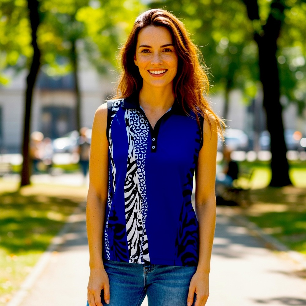 JoFit Women's Blue and Black‎ Sleeveless Blouse